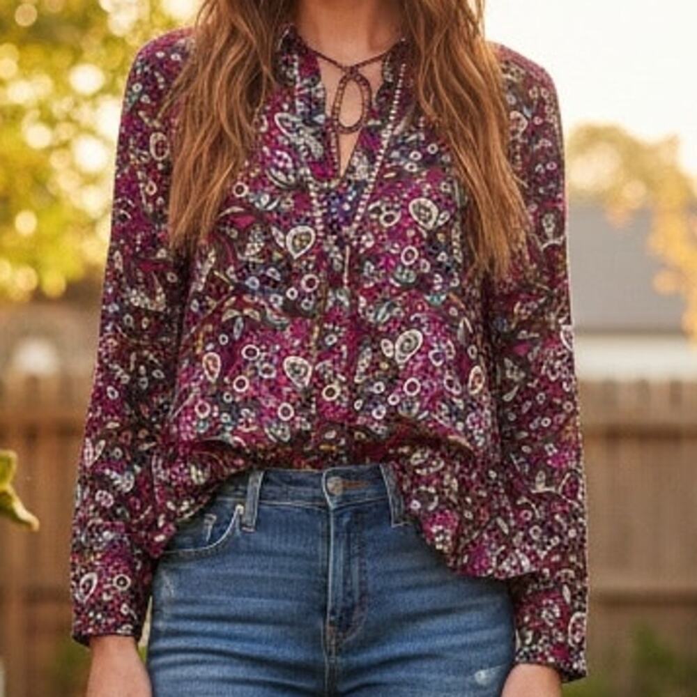 Maeve Maroon Janie Floral Button Long Sleeve Top 4